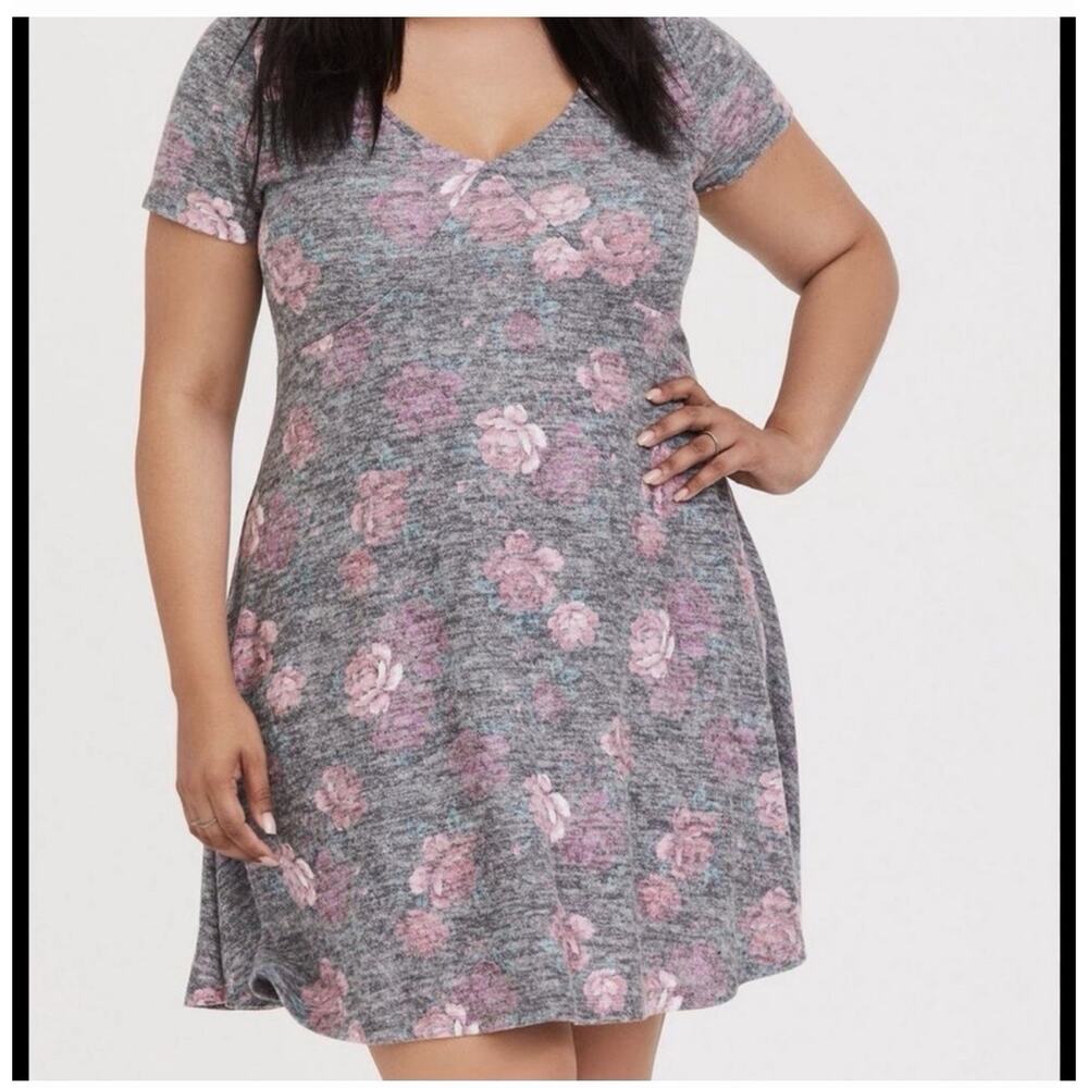 Torrid Super Soft Plush Floral Skater Dress Black Size 2X